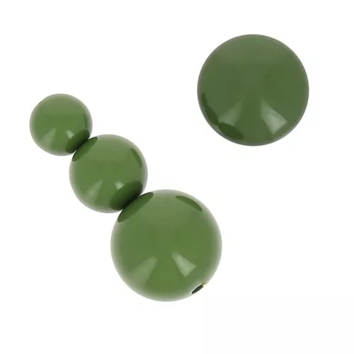 Assortment of 26 beads 8-10-14 mm & 2 cabochons in opaque resin - Olive Green x1