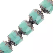 Antique Fire Polished faceted beads  8mm Green Turquoise Dark Bronze