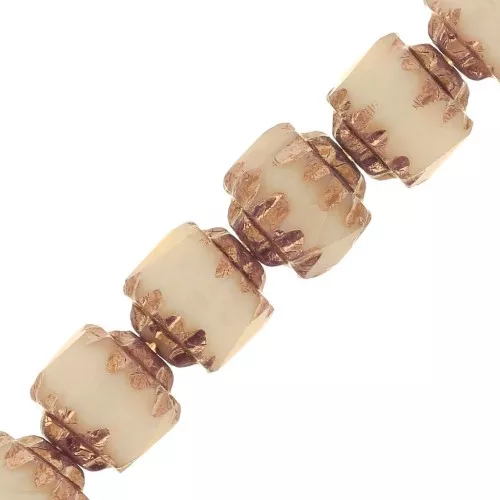 Antique Fire Polished faceted beads  8mm Beige Dark Bronze x10