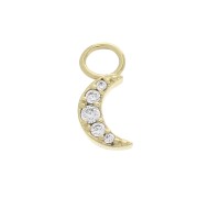 11x5mm Moon Charm with  zirconium oxide - Crystal - 3 micron Gold plated x1|raw }}