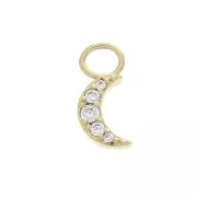 11x5mm Moon Charm with zirconium oxide - Crystal - 3 micron Gold plated x1