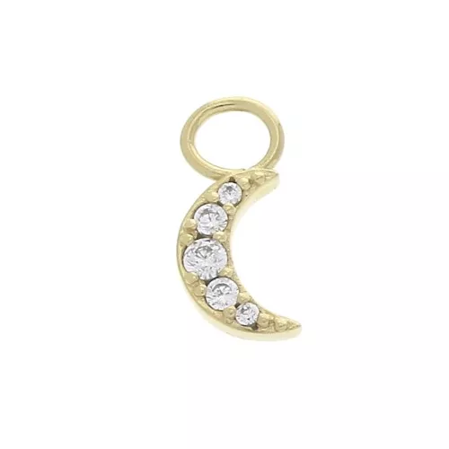 11x5mm Moon Charm with zirconium oxide - Crystal - 3 micron Gold plated x1