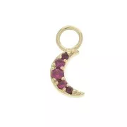 11x5mm Moon Charm with  zirconium oxide - Fuchsia - 3 micron Gold plated x1