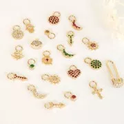 11x5mm Moon Charm with  zirconium oxide - Fuchsia - 3 micron Gold plated x1