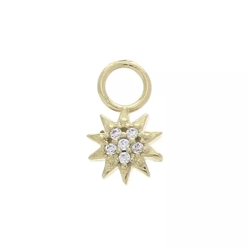 10x6mm Sun Charm with zirconium oxide - Crystal - 3 micron Gold plated x1