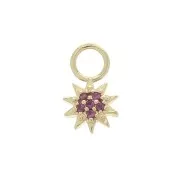10x6mm Sun Charm with  zirconium oxide - Fuchsia - 3 micron Gold plated x1