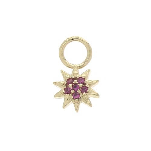 10x6mm Sun Charm with  zirconium oxide - Fuchsia - 3 micron Gold plated x1