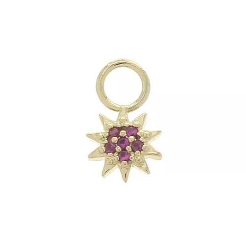10x6mm Sun Charm with zirconium oxide - Fuchsia - 3 micron Gold plated x1