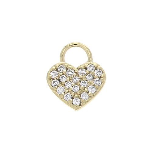 9x7mm Heart Charm with zirconium oxide - Crystal - 3 micron Gold plated x1