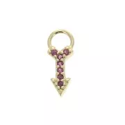 11x4mm Arrow Charm with  zirconium oxide - Fuchsia - 3 micron Gold plated x1