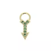 11x4mm Arrow Charm with zirconium oxide - Green - 3 micron Gold plated x1