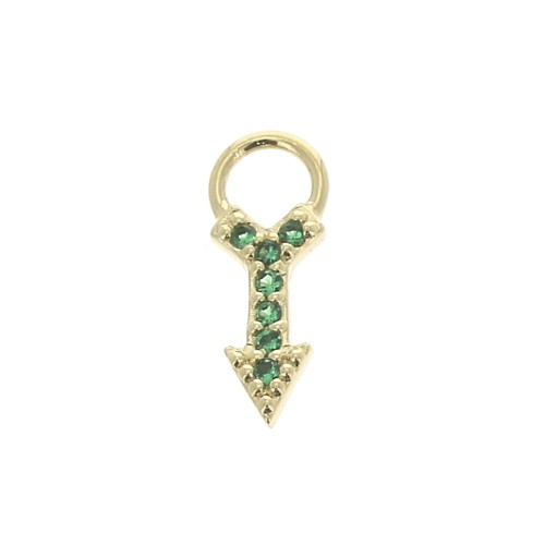 11x4mm Arrow Charm with zirconium oxide - Green - 3 micron Gold plated x1