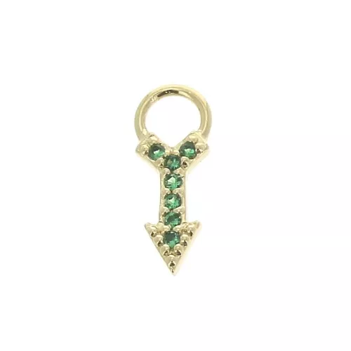 11x4mm Arrow Charm with zirconium oxide - Green - 3 micron Gold plated x1