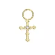 12x6mm Cross Charm with  zirconium oxide - Crystal - 3 micron Gold plated x1