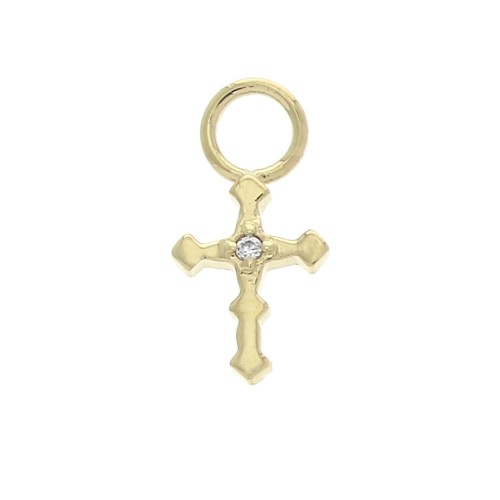 12x6mm Cross Charm with  zirconium oxide - Crystal - 3 micron Gold plated x1