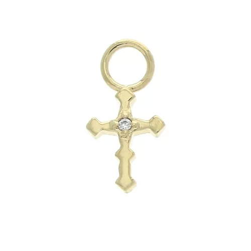 12x6mm Cross Charm with zirconium oxide - Crystal - 3 micron Gold plated x1