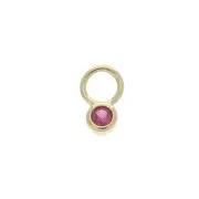 4mm Mini round Charm with  zirconium oxide - Fuchsia - Gold plated 3 micron x1