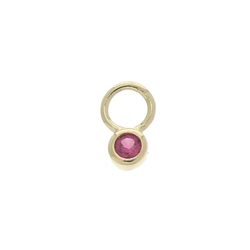 4mm Mini round Charm with  zirconium oxide - Fuchsia - Gold plated 3 micron x1