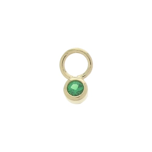 4mm Mini round Charm with  zirconium oxide - Green - Gold plated 3 micron x1