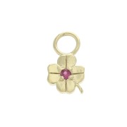 10x5.5mm Clover Charm with  zirconium oxide - Fuchsia - Gold plated 3 micron x1|raw }}
