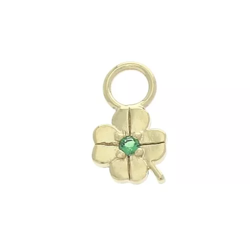 10x5.5mm Clover Charm with zirconium oxide - Green - Gold plated 3 micron x1