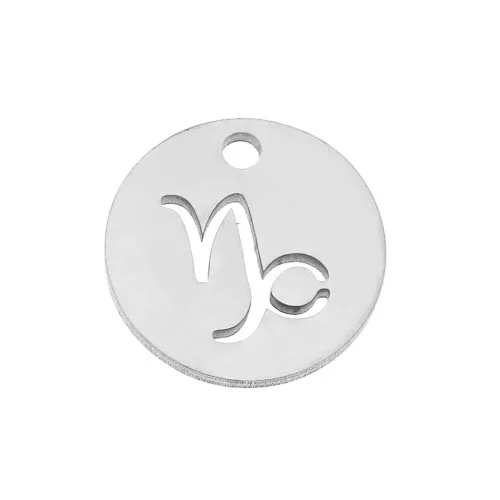 12mm Stainless steel Round Charm - Capricorn zodiac sign x1