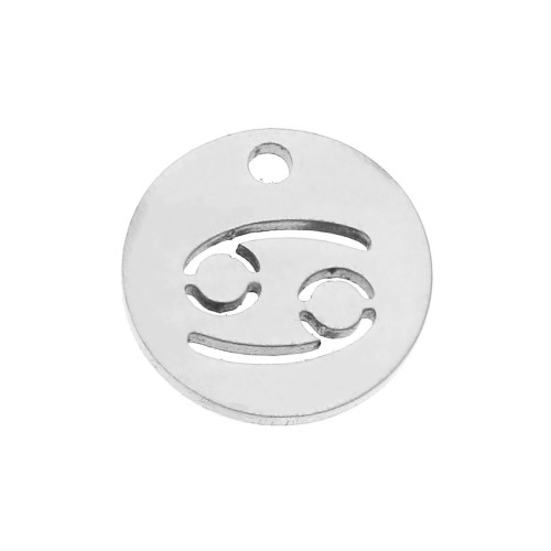 12mm Stainless steel Round Charm - Cancer zodiac sign x1