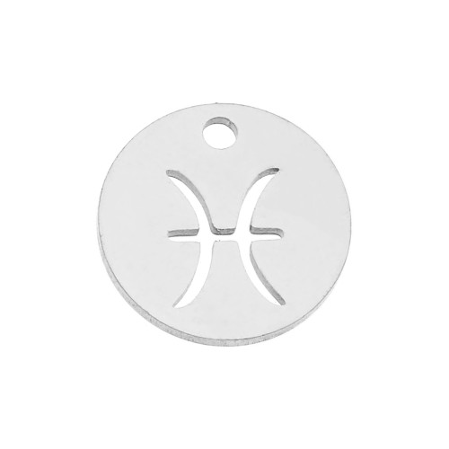 12mm Stainless steel Round Charm - Pisces zodiac sign x1