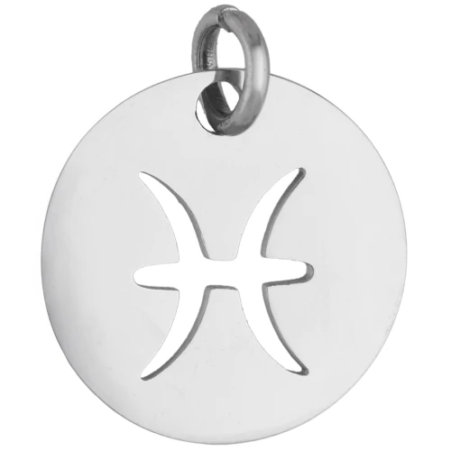 Round Charm - Pisces Zodiac Sign, 12 mm - 304 Stainless Steel x1