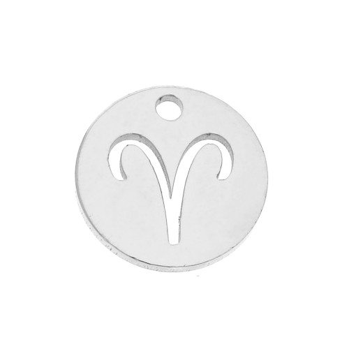 12mm Stainless steel Round Charm - Aries zodiac sign x1