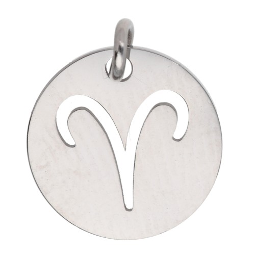 Round Charm - Aries Zodiac Sign, 12 mm - 304 Stainless Steel x1