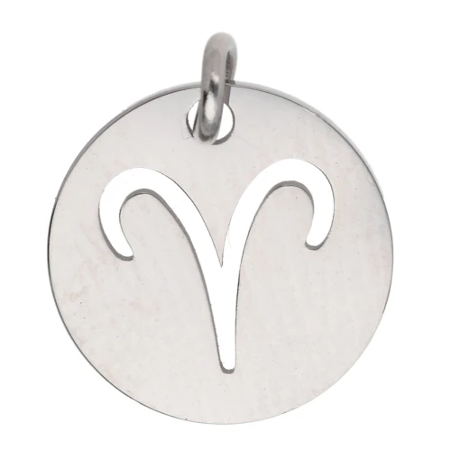 Round Charm - Aries Zodiac Sign, 12 mm - 304 Stainless Steel x1