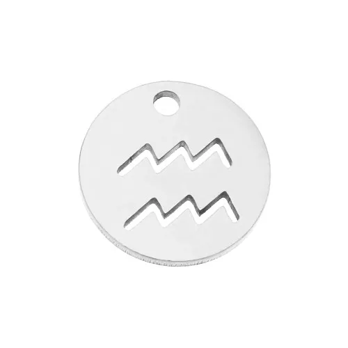 12mm Stainless steel Round Charm - Aquarius zodiac sign x1