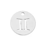 12mm Stainless steel Round Charm - Gemini zodiac sign x1