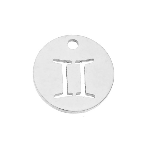 12mm Stainless steel Round Charm - Gemini zodiac sign x1
