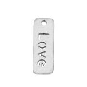 17x6mm Stainless steel Rectangle charm with message - Love x1