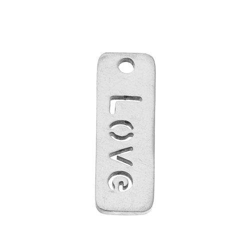 17x6mm Stainless steel Rectangle charm with message - Love x1