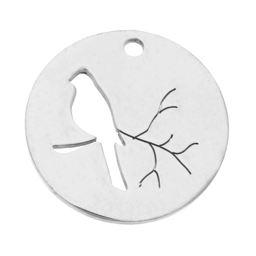 20mm Stainless steel round bird charm x1