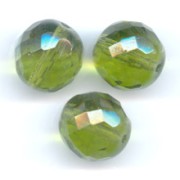 Fire Polished faceted round beads 12mm Olivine  x5