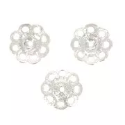 8mm Bead cups - flowers - fine silver plating x6