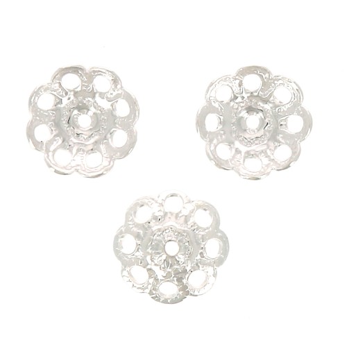 8mm Bead cups - flowers - fine silver plating x6