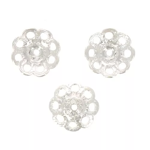 8mm Bead cups - flowers - fine silver plating x6