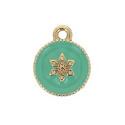 12x10mm Round charm with epoxy resin and star pattern - Gold Tone - Mint x1