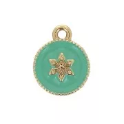 12x10mm Round charm with epoxy resin and star pattern - Gold Tone - Mint x1