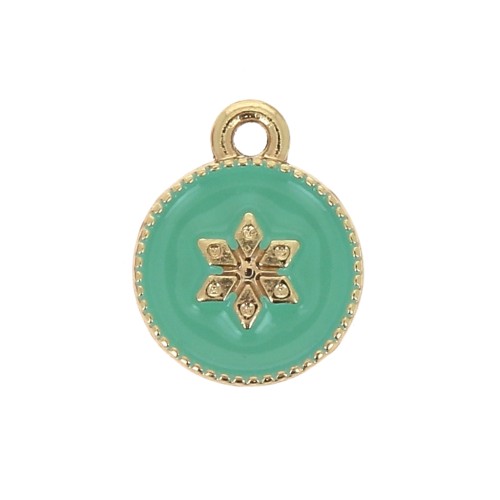 12x10mm Round charm with epoxy resin and star pattern - Gold Tone - Mint x1