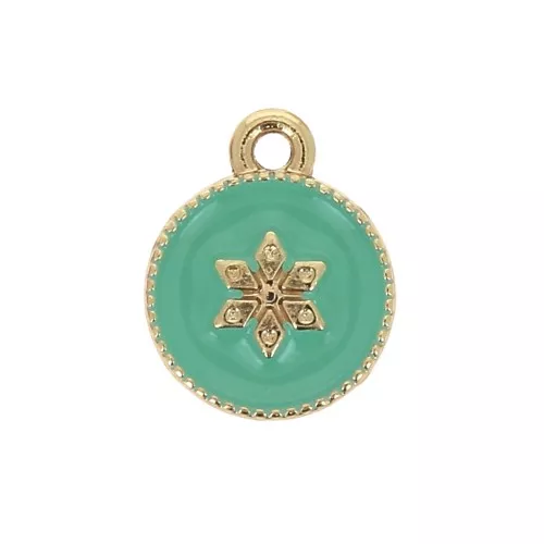 12x10mm Round charm with epoxy resin and star pattern - Gold Tone - Mint x1