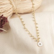 12x10mm Round charm with epoxy resin and star pattern - Gold Tone - Mint x1