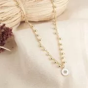 12x10mm Round charm with epoxy resin and star pattern - Gold Tone - Mint x1