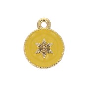 12x10mm Round charm with epoxy resin and star pattern - Gold Tone - Yellow x1|raw }}