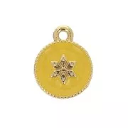 12x10mm Round charm with epoxy resin and star pattern - Gold Tone - Yellow x1